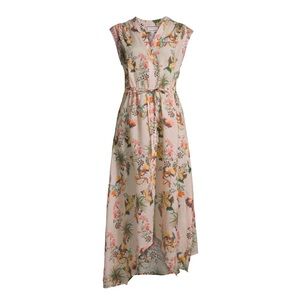 Johnny Was Floral Shirt Dress Handkerchief Asymmetrical Tropical Novelty Print